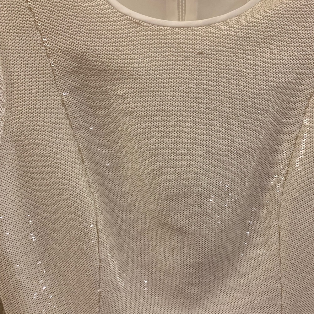 DVF Sequin Long Sleeve Fitted White Dress - Picture 6 of 8